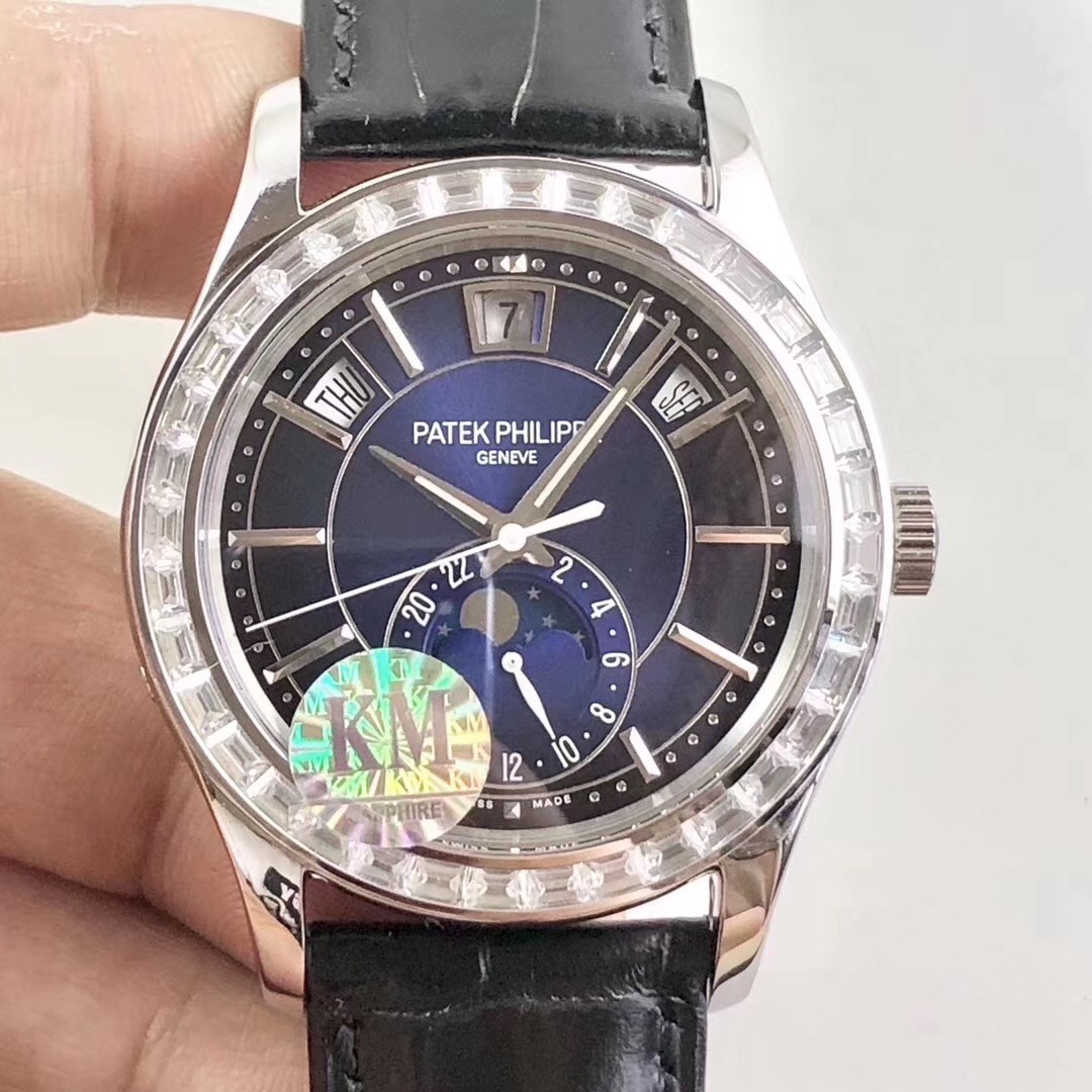 Copy Pat*k Phi1i*pe Annual Calendar 5205G-013 KMF SS D1am0nds Blue Dial 324SQALU 24H/206