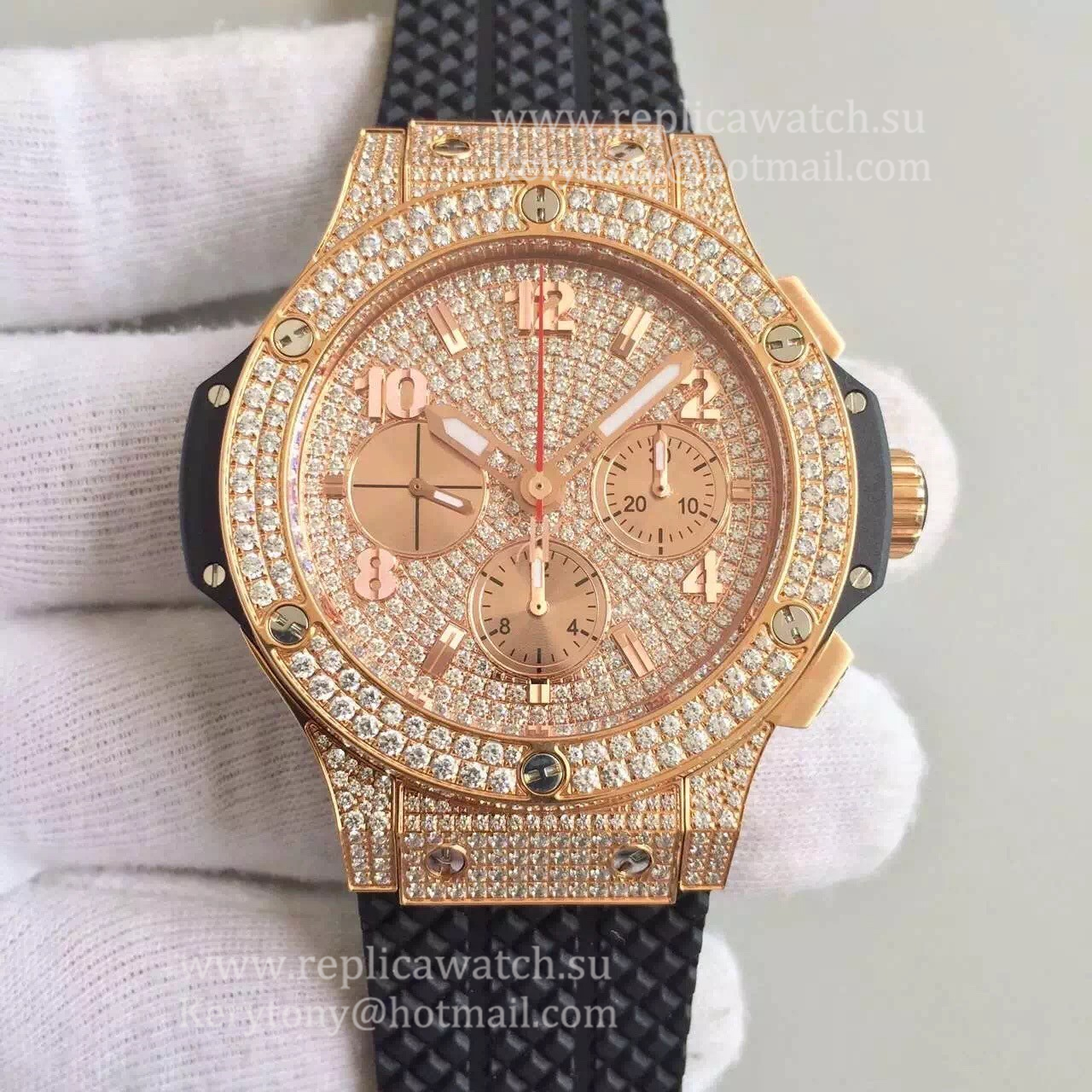 Best Price Hublot Big Bang Gold Full Pave 341.PC.9010.RC.1704 JF Rose Gold & D1am0nds D1am0nd Dial HUB4100