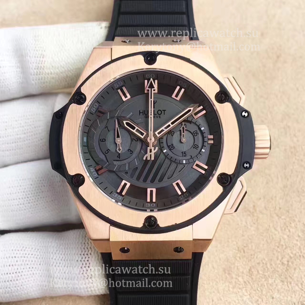 Replica Hublot Big Bang King Power Foudroyante Gold 715.PX.1128.RX HBB V6F Rose Gold Black Dial 7750