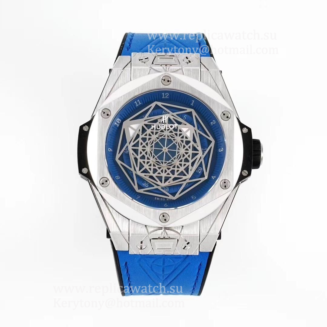 Perfect Replica Hublot Big Bang Sang Titanium 415.NX.7179.VR.1704.MXM18 HBF Titanium Blue Dial HUB1213 UNICO Manufacture