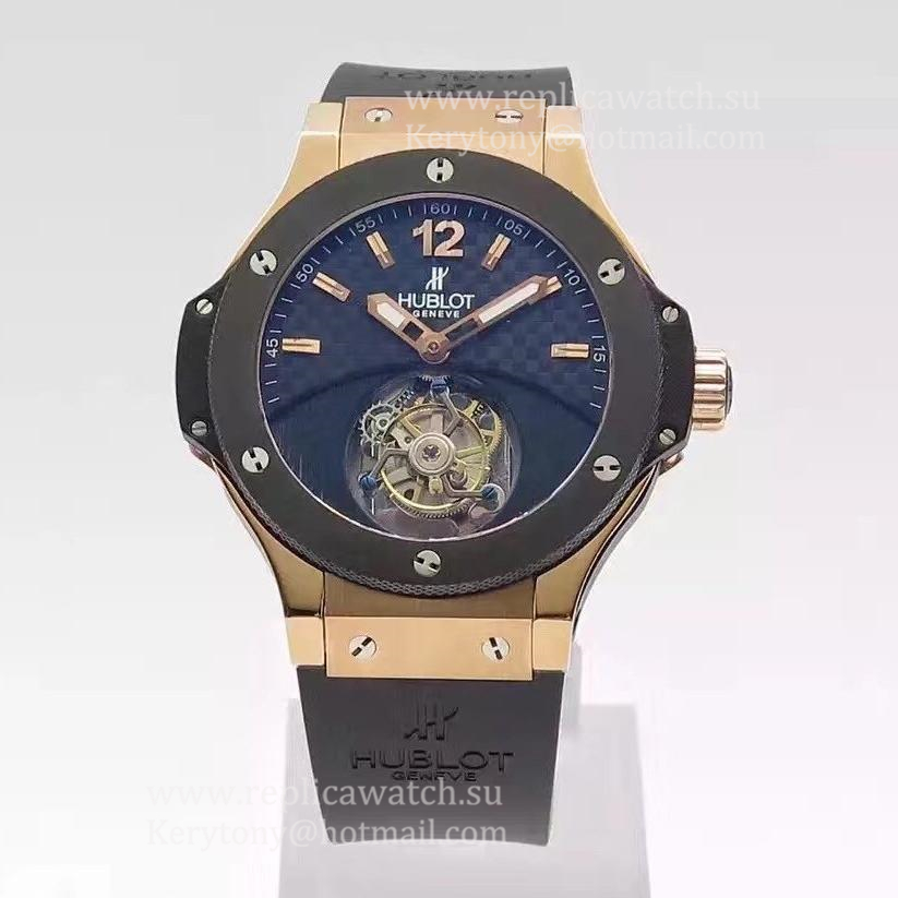 Copy Hublot Big Bang Tourbillon Solo Bang 305.PM.131.RX Noob Factory Rose Gold Carbon Fiber Dial Tourbillon