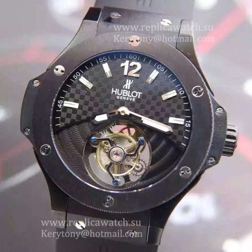 Fake Hublot Big Bang Tourbillon Solo Bang Ceramic 305.CM.134.RX JF Ceramic Carbon Fiber Dial Tourbillon