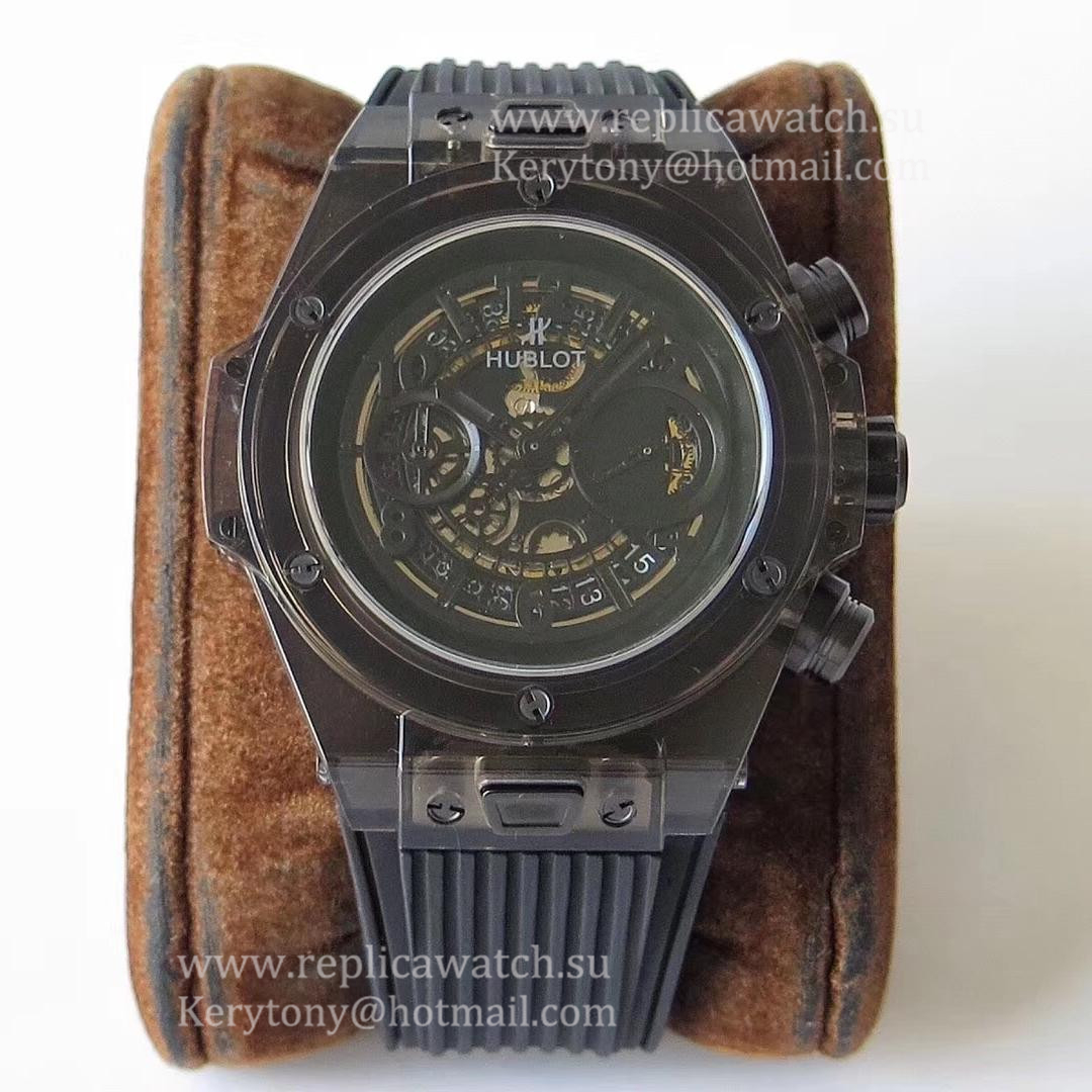 Copy Hublot Big Bang Unico All Black Sapphire 411.JB.4901.RT OXF Black Sapphire Crystal Skeleton Dial HUB1242