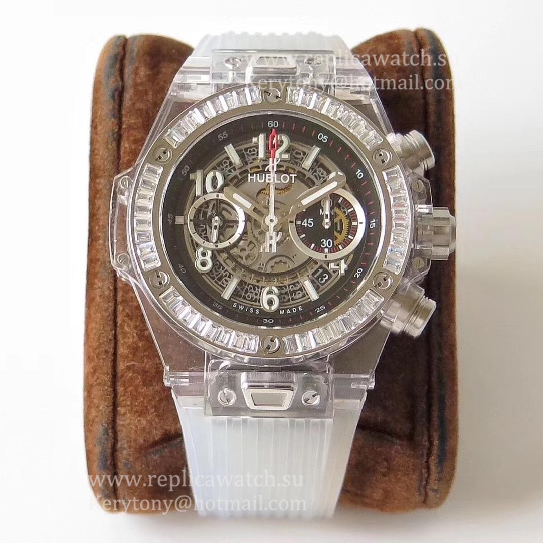 Perfect Replica Hublot Big Bang Unico Sapphire Baguettes 411.JX.4802.RT.1904 OXF Sapphire Crystal Skeleton Dial HUB1242