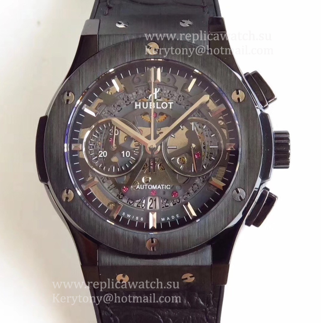 Copy Hublot Classic Fusion Aerofusion Chrono Black Magic 525.CM.0170.RX HBB V6F Ceramic Black Skeleton Dial 7750