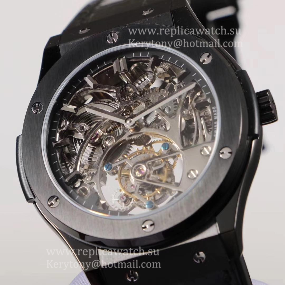 Fake Hublot Classic Fusion Cathedral Tourbillon 504.NX.0170.LR JBF PVD Black Dial HUB8001