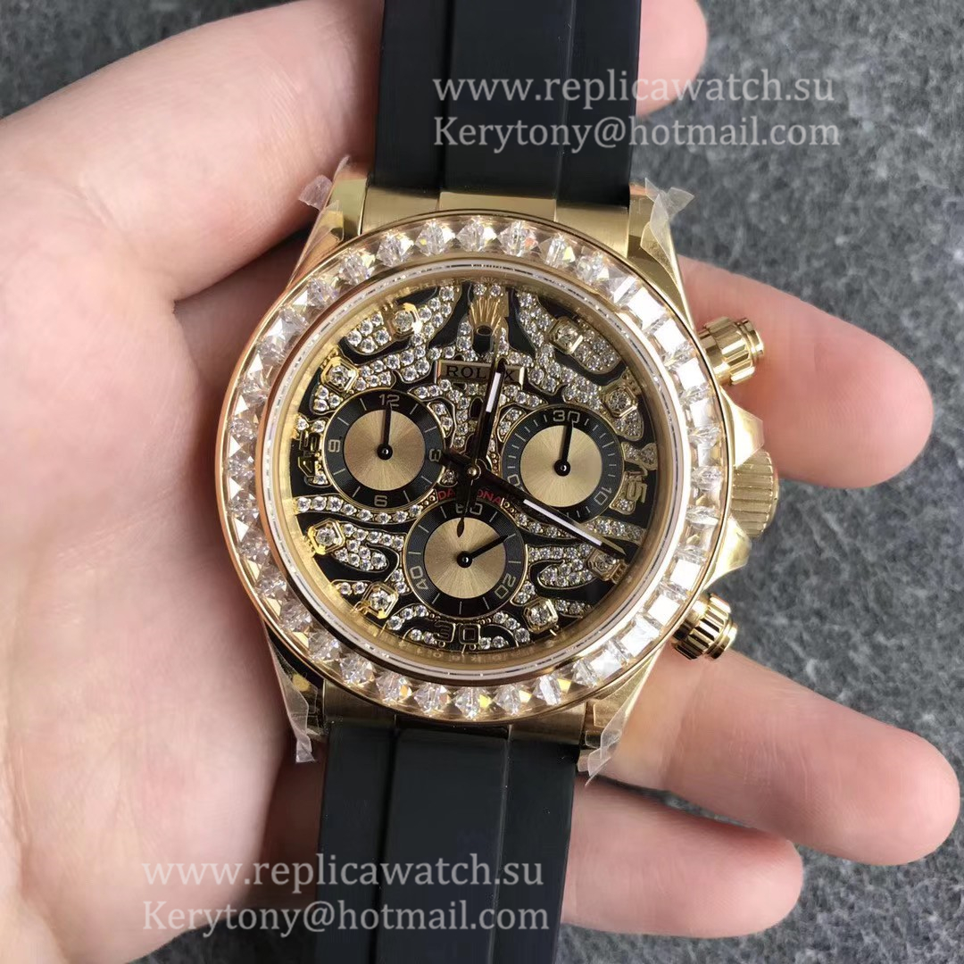High Quality R01ex Daytona  116518 LN JHF Yellow Gold & D1am0nd Leopard Dial 4130