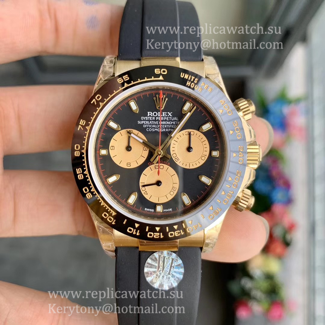 High Quality R01ex Daytona  116518 LN WF Yellow Gold Black Dial 7750