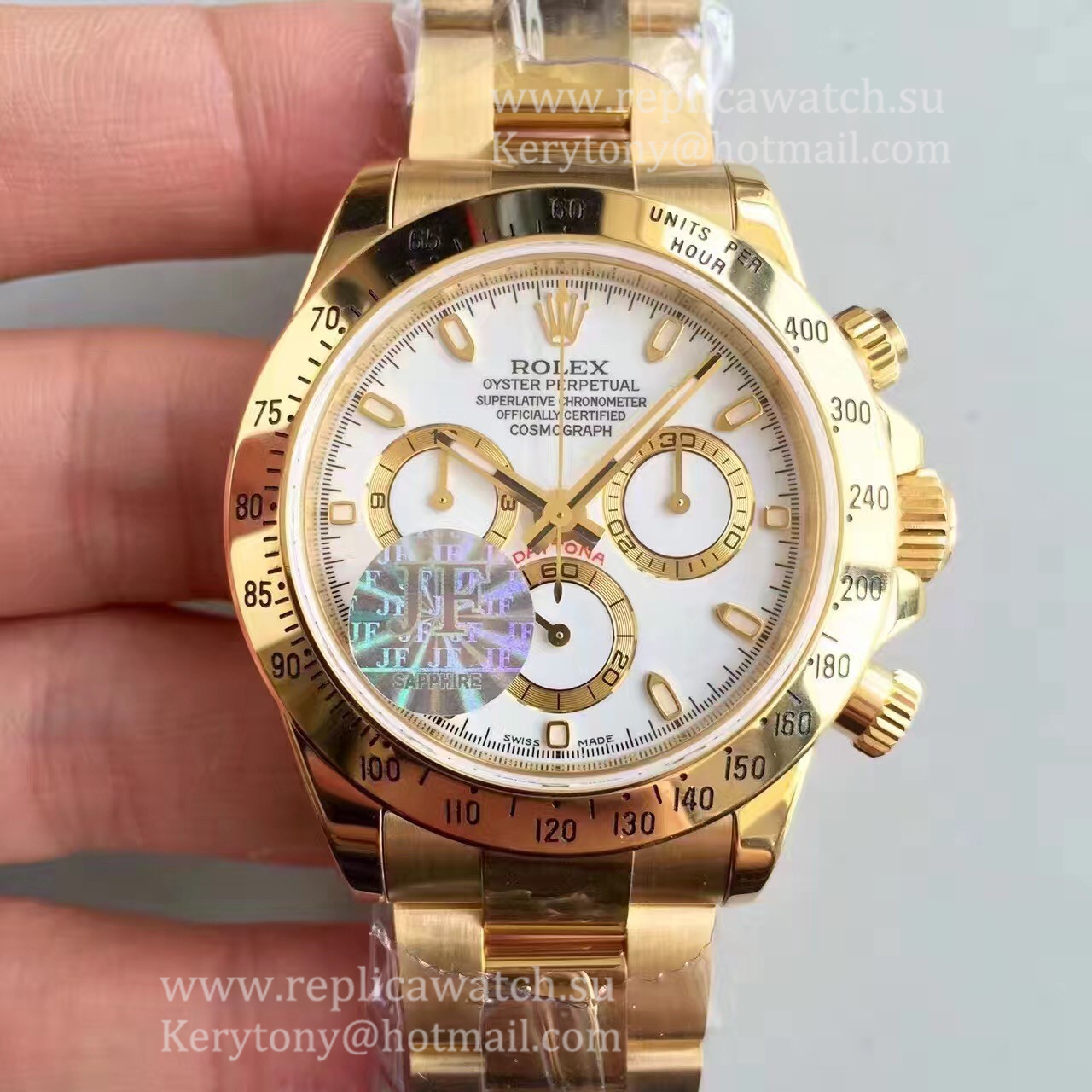 Fake R01ex Daytona  116528 JF Yellow Gold White Dial 7750
