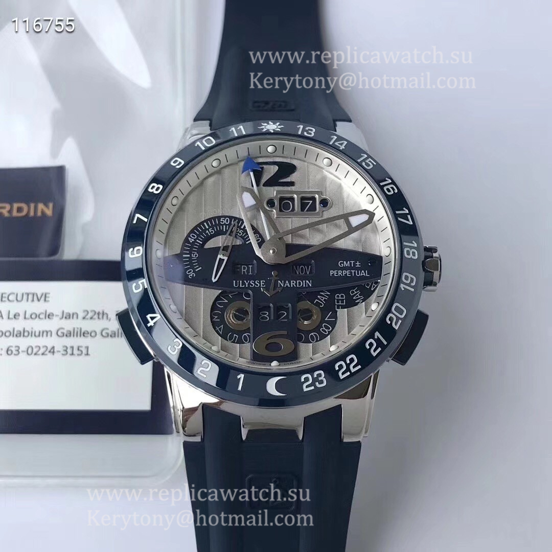 Copy Ulysse Nardin El Toro GMT +/- Perpetual Calendar 329-80 TWAF SS Silver Dial UN-32