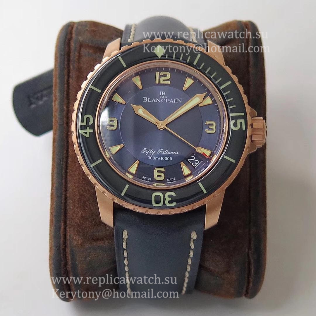 Copy Blancpain Fifty Fathoms  5015 3603C 63B ZF Rose Gold Blue Dial 1315