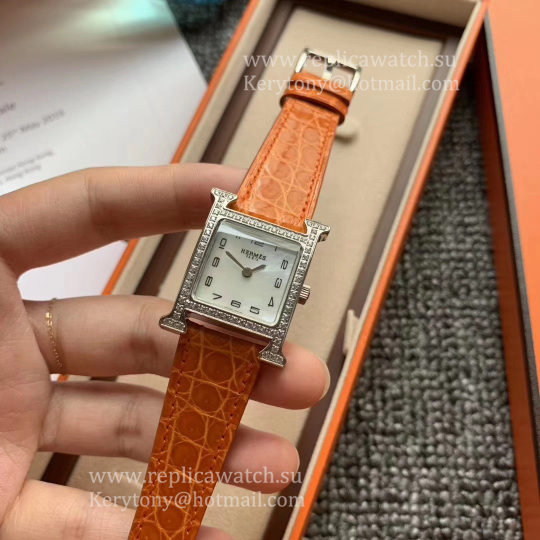 Perfect Replica H**me5 Heure H 21mm Ladies Z6F SS & D1am0nd MOP Dial Quartz (Box included)