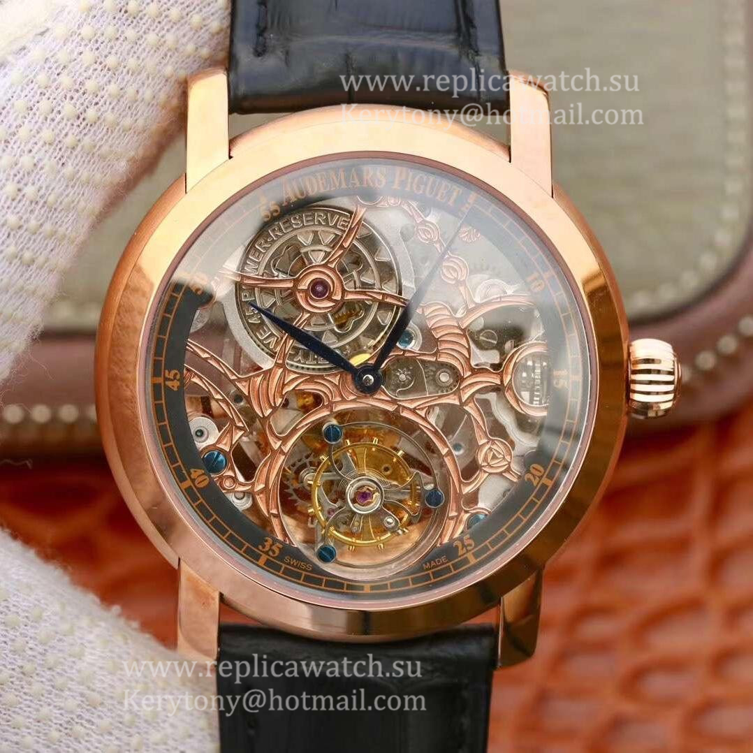 Fake Audemars P1g*et Jules Audemars Tourbillon 26357PT.ZZ.D028CR.01 Noob Factory Rose Gold Skeleton Dial Tourbillon