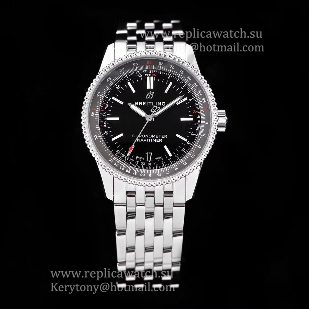 Shop Breitling Navitimer 1 Automatic 38mm KORF SS Black Dial 2824 (Free Leather Strap)