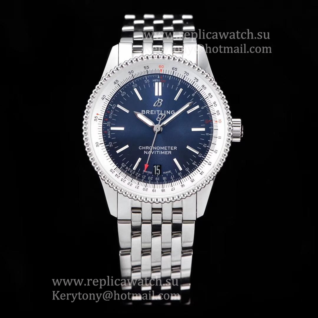 NEW Replica Breitling Navitimer 1 Automatic 38mm KORF SS Blue Dial 2824 (Free Leather Strap)
