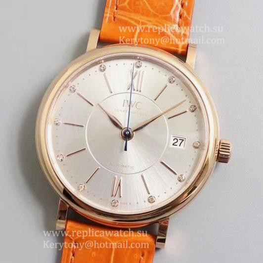 Fake IWC Portofino Automatic 37 IW458116 M+F Rose Gold Silver Dial 35111