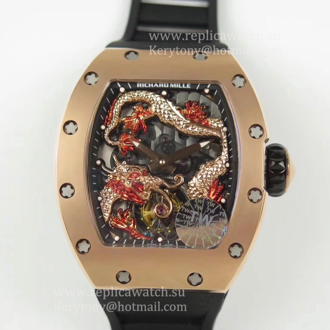 Copy Richard Mille RM057 Tourbillon Dragon  Jackie Chan TWF Rose Gold Black & Rose Gold Skeleton Dial  Tourbillon