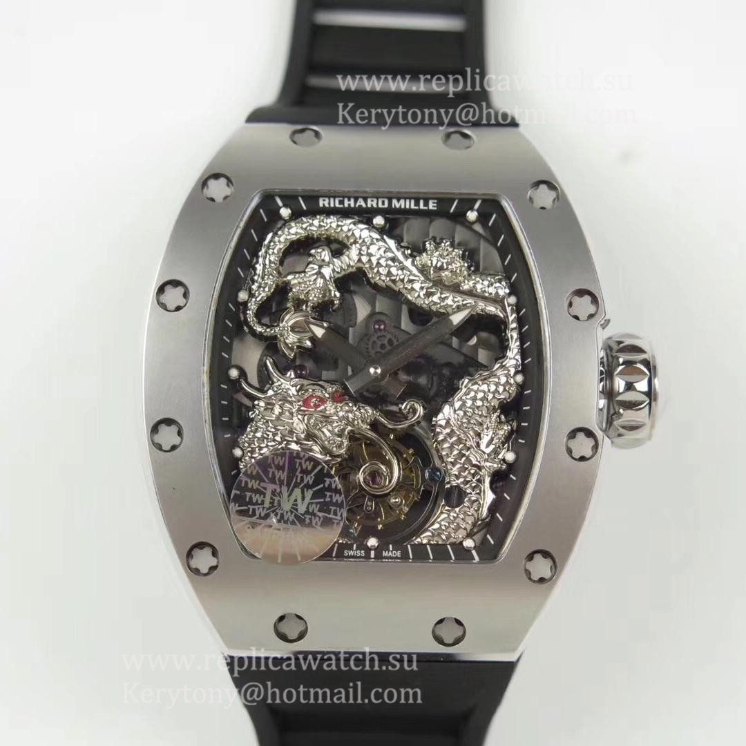 Replica Richard Mille RM057 Tourbillon Dragon  Jackie Chan TWF SS Black & Silver Skeleton Dial  Tourbillon