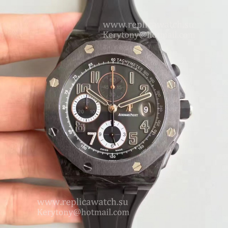 Perfect Replica Audemars Royal Oak Offshore Ginza 7 26205AU.OO.D002CR.01 JF V2 Forged Carbon Black Dial 3126
