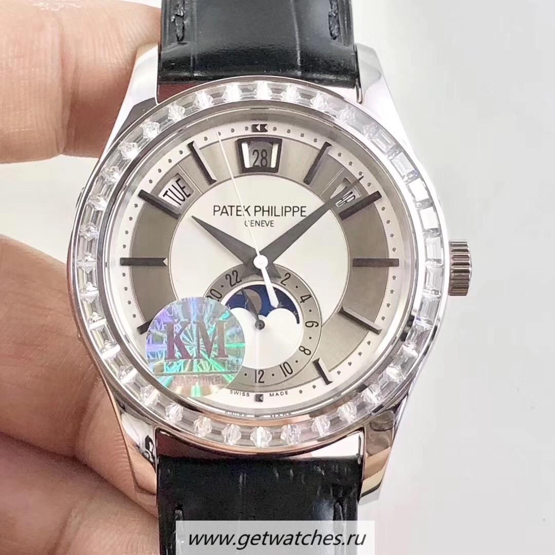 Fake Pat*k Phi1i*pe Annual Calendar 5205G-001 KMF SS & D1am0nds White & Rhodium Dial 324SQALU 24H/206
