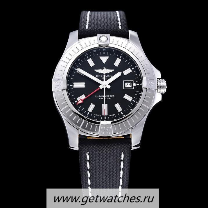 Replica Breitling Avenger GMT 45mm GF SS Black Dial Black Nylon Strap 2836