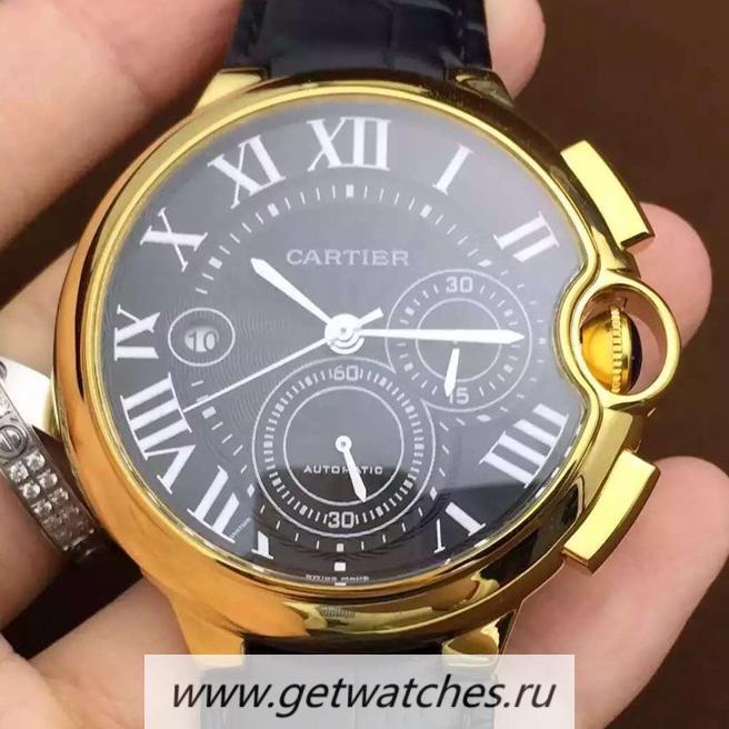 High Quality Ca*t1er Ballon Bleu Chrono Yellow Gold Black Dial 7750