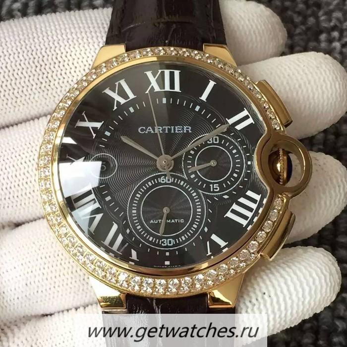 Shop Ca*t1er Ballon Bleu Chrono Yellow Gold & D1am0nds Black Dial 7750