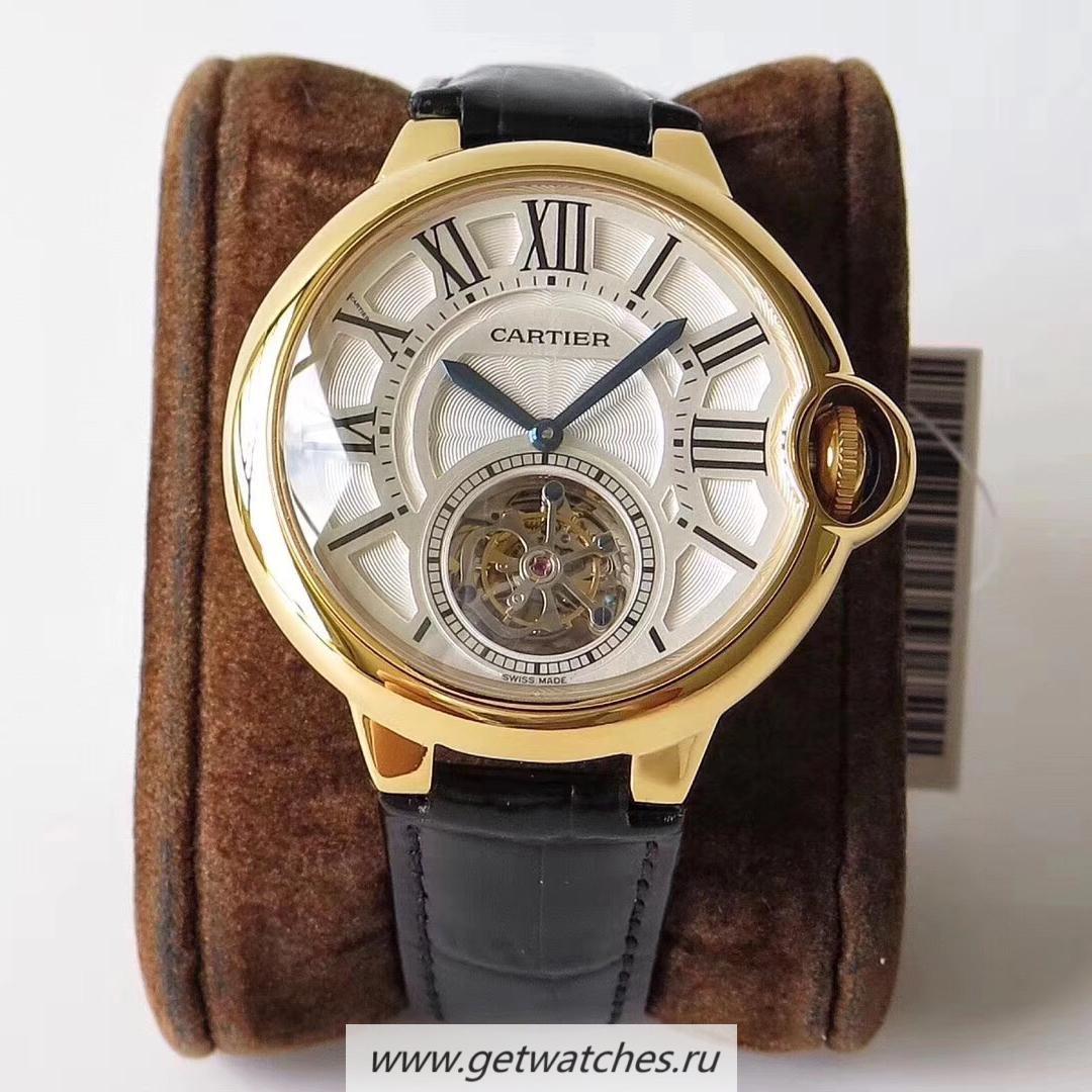 Shop Ca*t1er Ballon Bleu Flying Tourbillon W6920001 Noob Factory Yellow Gold Silver Dial 9452MC