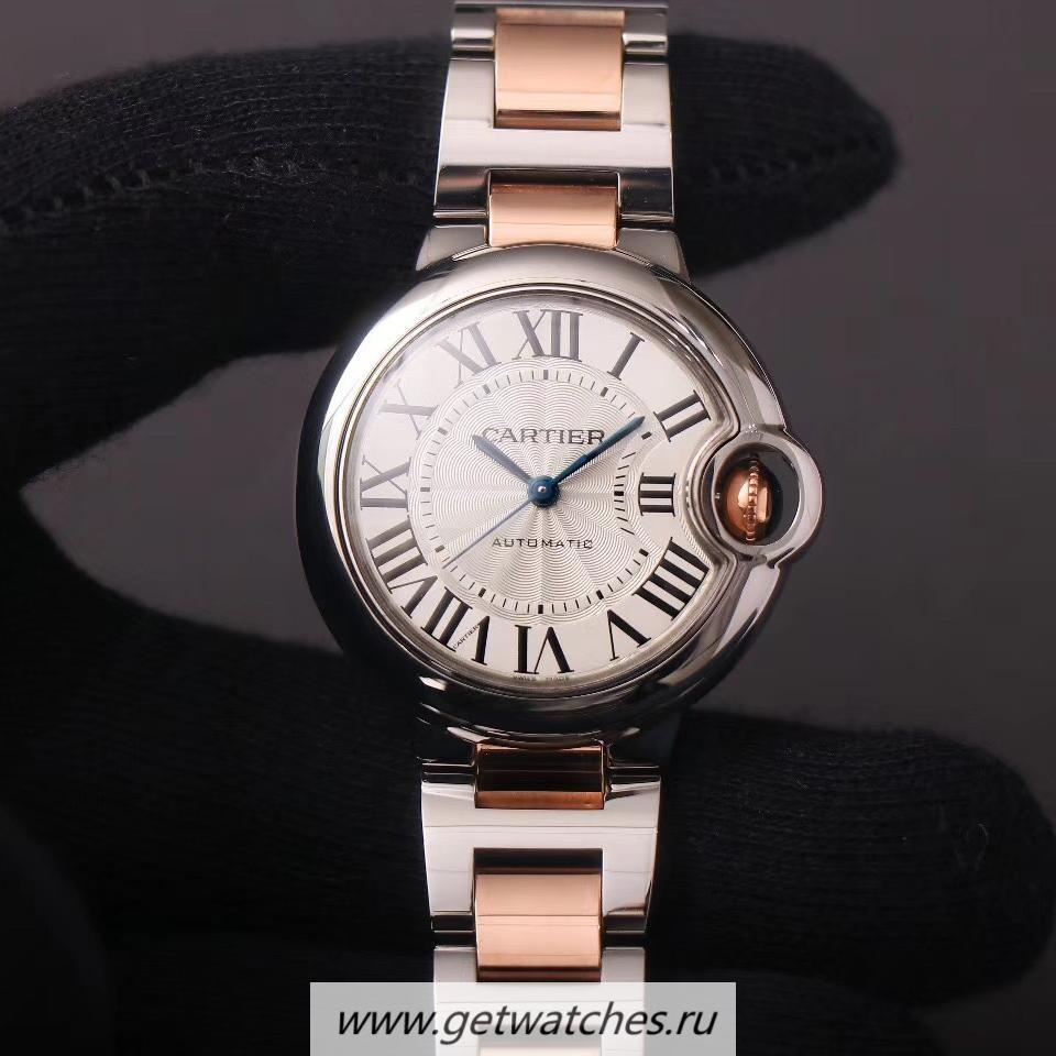 Shop Ca*t1er Ballon Bleu Ladies 33mm V9F SS & 24K Rose Gold Silver Dial Cal. 076