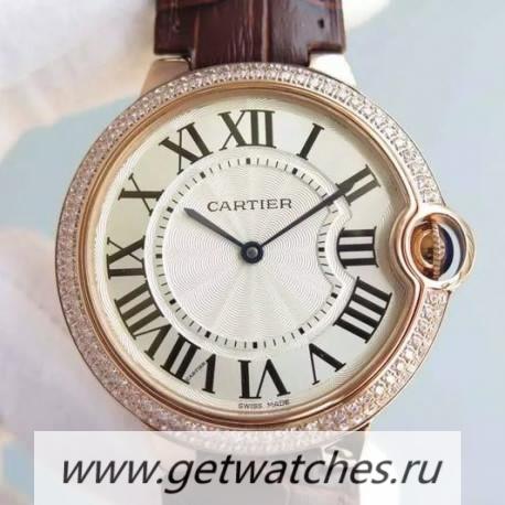 Perfect Replica Ca*t1er Ballon Bleu Rose Gold & D1am0nds White Dial 2836