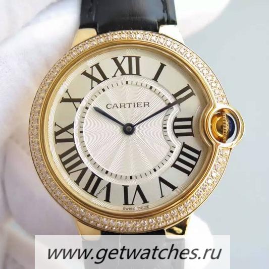 Fake Ca*t1er Ballon Bleu Yellow Gold & D1am0nds White Dial 2836