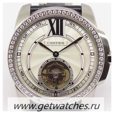 Fake Ca*t1er Calibre Tourbillon SS & D1am0nds White Dial Tourbillon