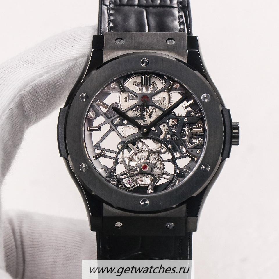 Replica Hublot Classic Fusion Tourbillon JBF Ceramic Black Dial HUB6010
