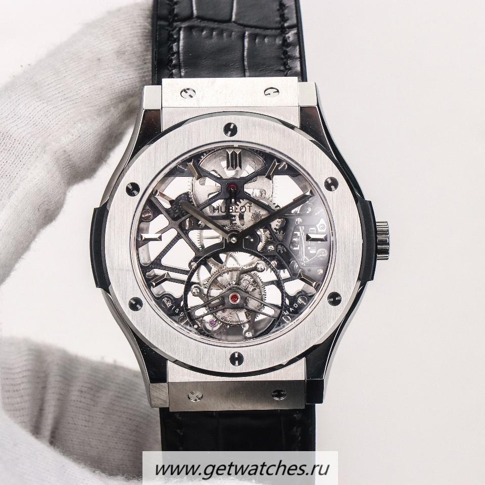 Perfect Replica Hublot Classic Fusion Tourbillon JBF SS Black Dial HUB6010