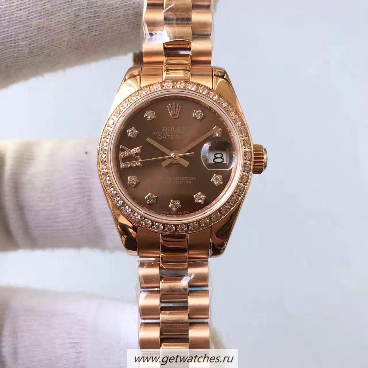 Replica R01ex Datejust 28 279135 RBR Ladies Noob Factory Rose Gold & D1am0nds Chocolate Dial 2671
