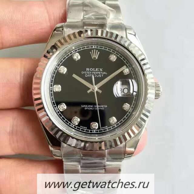 Replica R01ex Datejust II 116334 41mm NF SS Black & D1am0nds Dial 2836