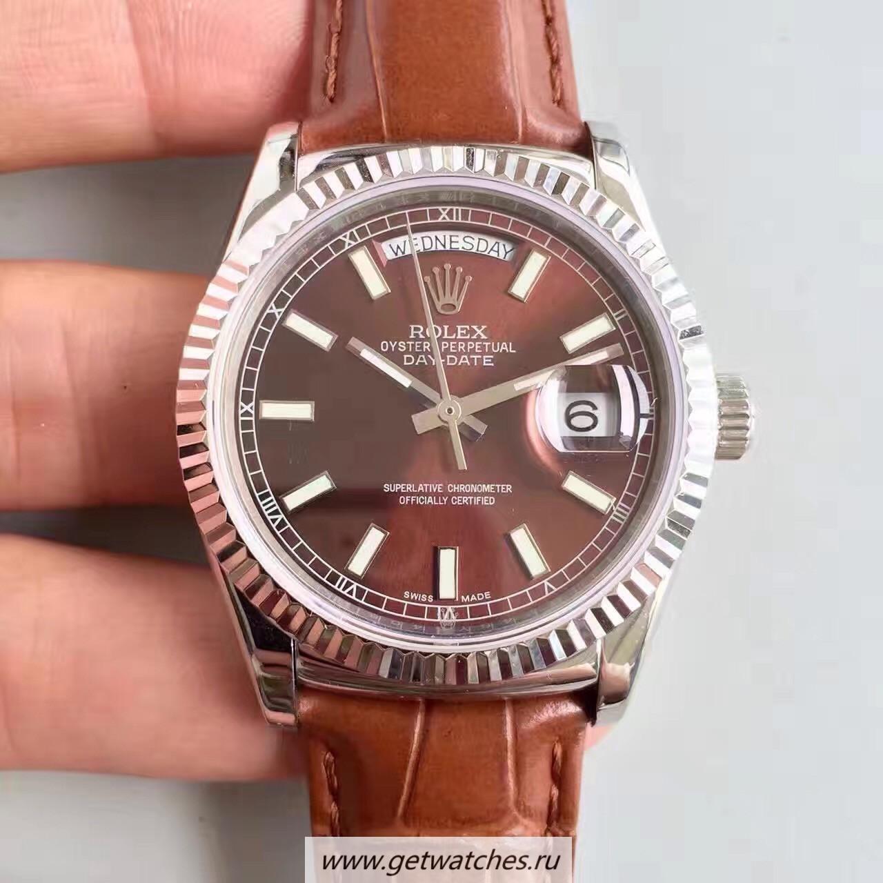 Copy R01ex Day-Date 118139 36mm Noob Factory V5 SS Chocolate Dial 2836