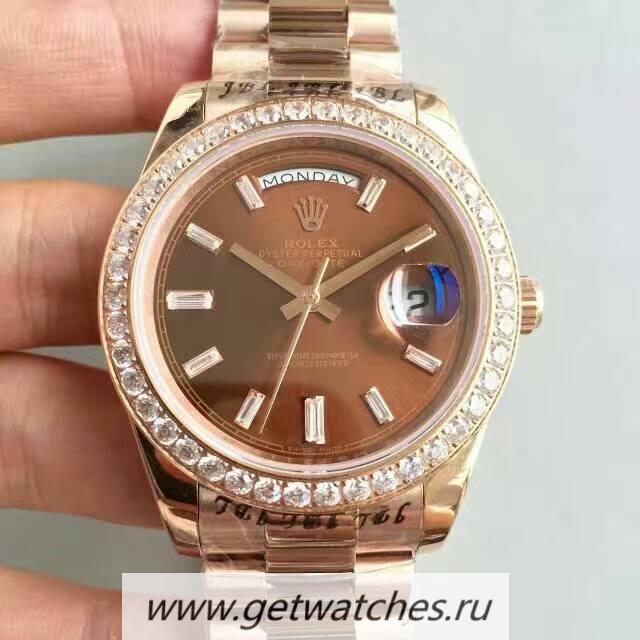 Perfect Replica R01ex Day-Date 40 228235 40mm KWF Rose Gold & D1am0nds Chocolate Dial 3255
