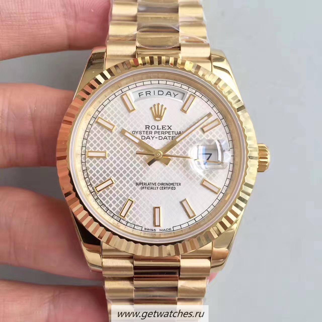 NEW Replica R01ex Day-Date 40 228238 Noob Factory Yellow Gold Silver Diagonal Dial 3255