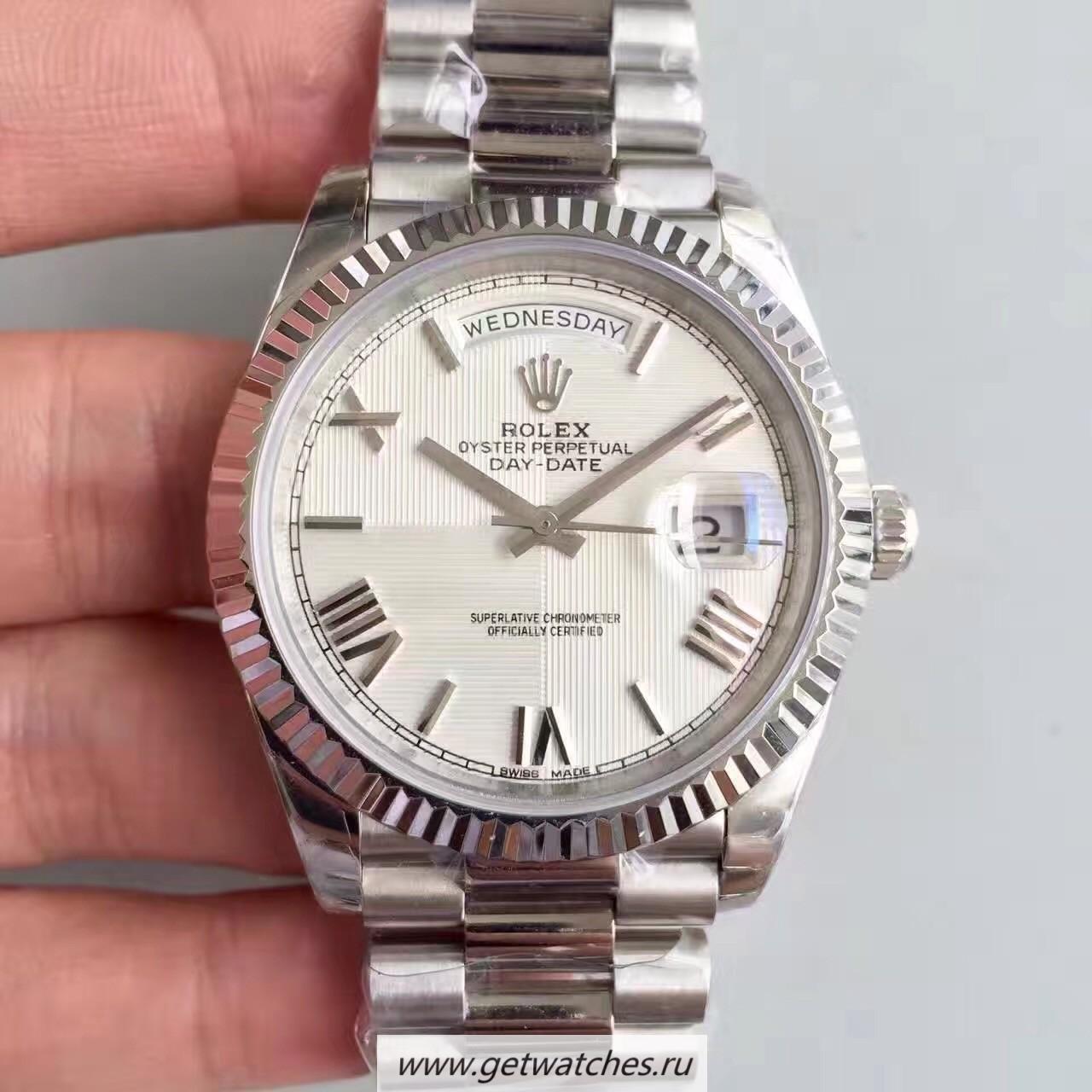 Fake R01ex Day-Date 40 228239 2018 EWF SS Silver Quadrant Dial 3255