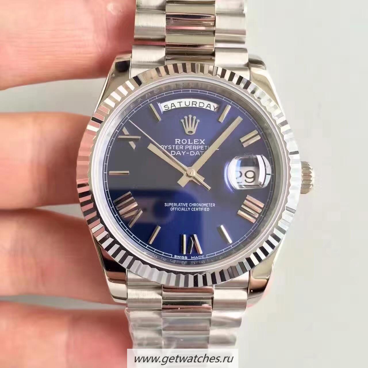 Fake R01ex Day-Date 40 228239 Noob Factory SS Blue Dial 3255