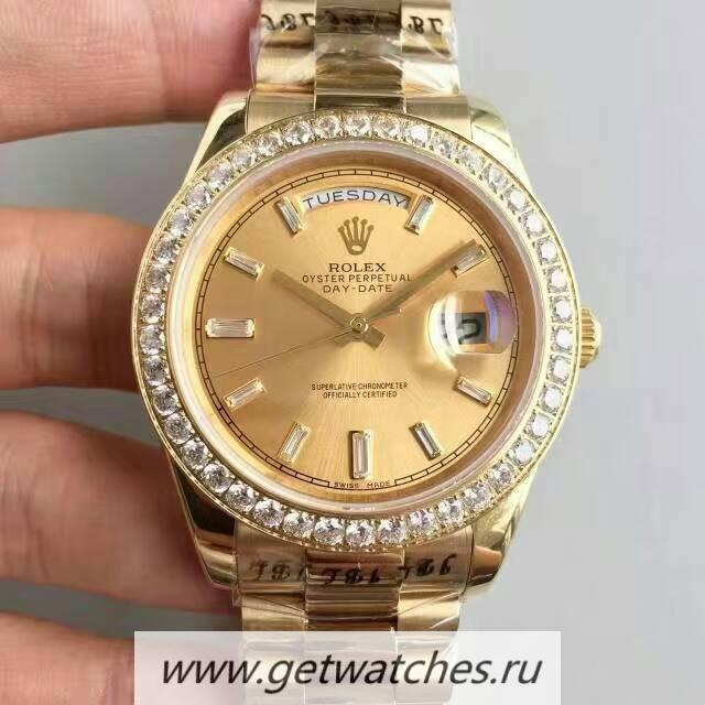Replica R01ex Day-Date 40 228348 RBR 40mm KWF Yellow Gold & D1am0nds Champagne Dial 3255