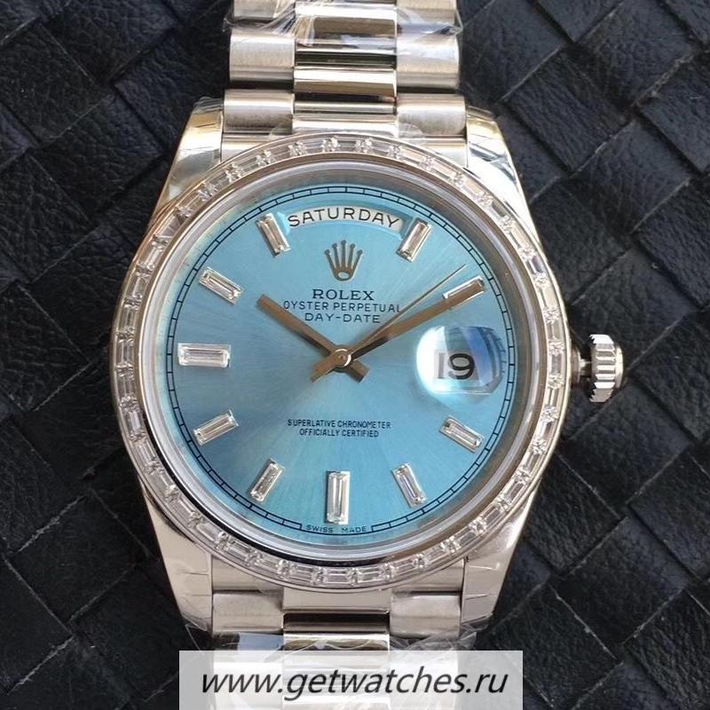 Replica R01ex Day-Date 40 228396 TBR Noob Factory V2 SS & D1am0nds Ice Blue Dial 3255