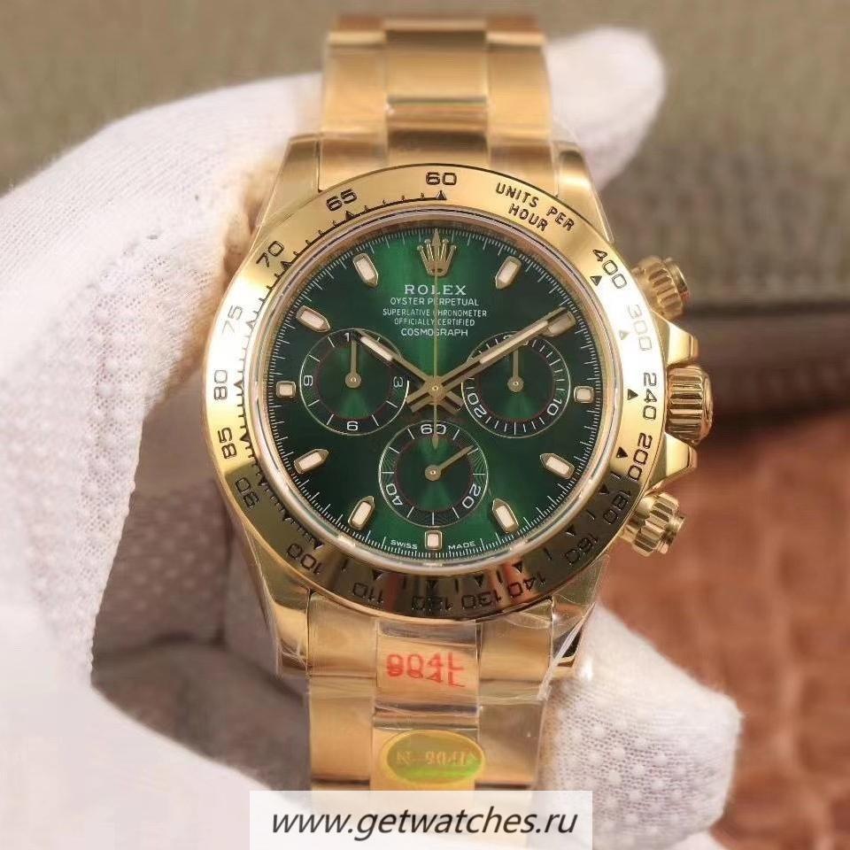 Fake R01ex Daytona 116508 Noob Factory V3 Yellow Gold Plated SS 904L Green Dial 4130