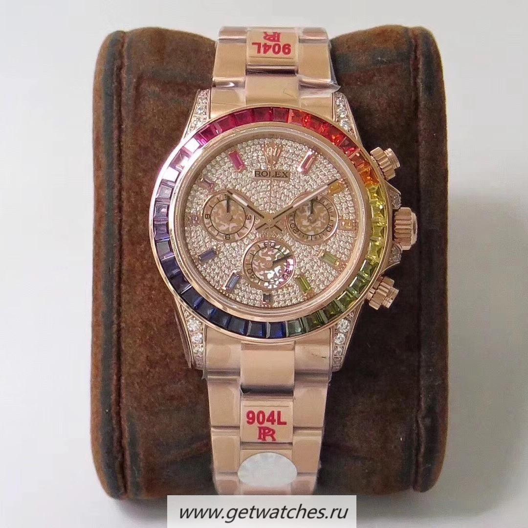 Fake R01ex Daytona 116595 RBOW PRF SS 904L With 18K Rose Gold Wrapped D1am0nd Dial 7750