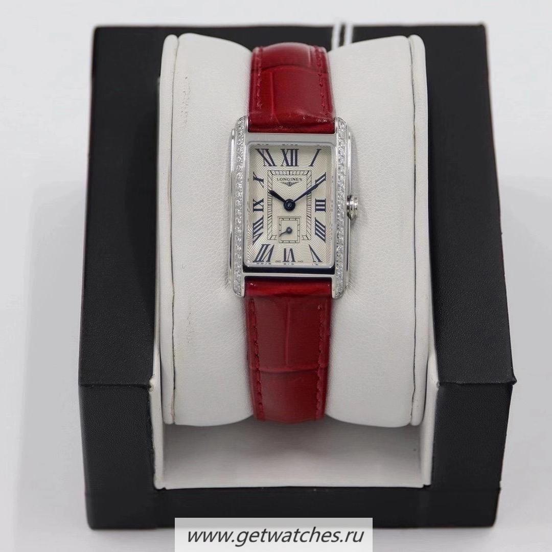 Replica Longines DolceVita 20.8mm Ladies 8848F SS & D1am0nd Silver Dial Red Leather Strap Quartz