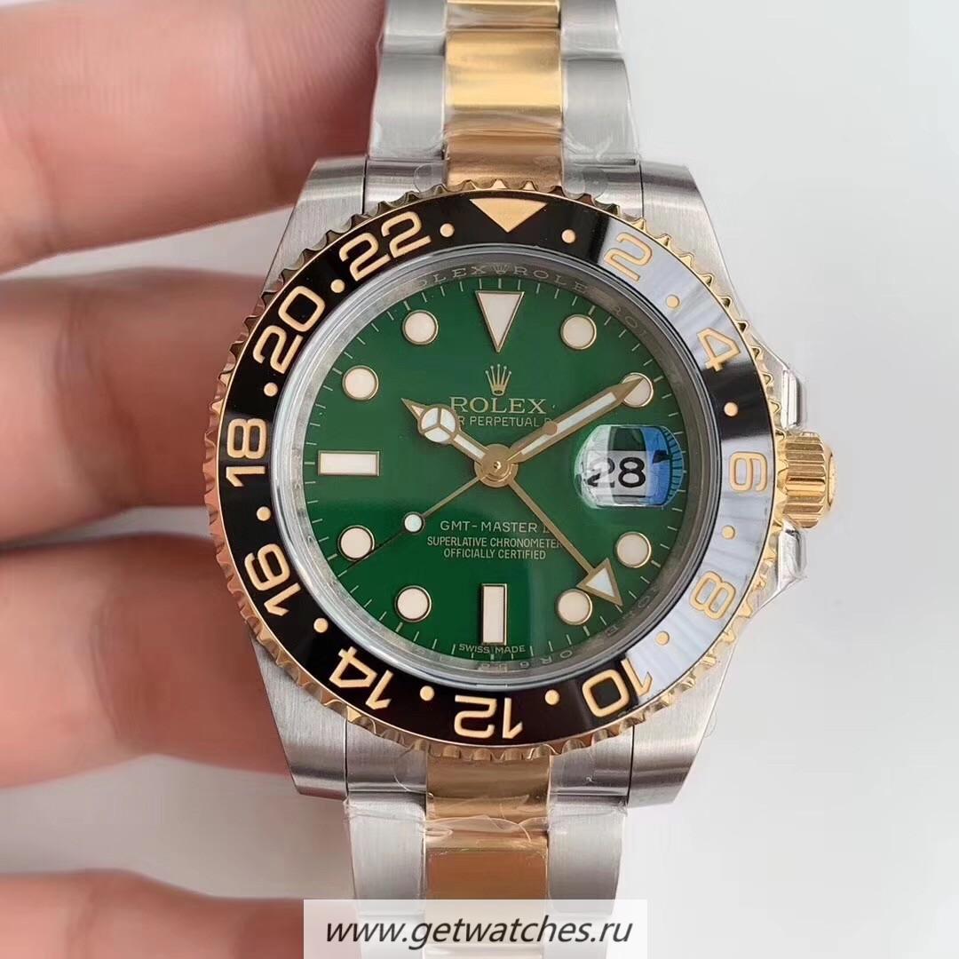 Replica R01ex GMT-Master II 116713 EWF SS & Yellow Gold Green Dial 2836