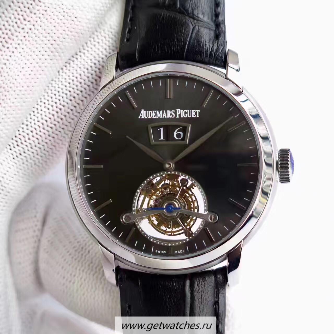 Perfect Replica Audemars Jules Audemars Tourbillon Grande Date 26559 TF SS Black Dial AP Caliber 2909