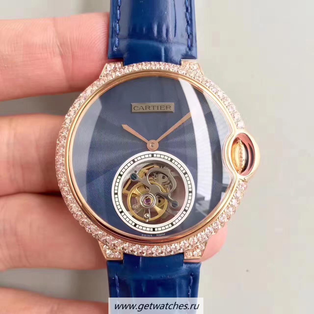 NEW Replica Ca*t1er Ladies Ballon Bleu Flying Tourbillon TF Rose Gold & D1am0nds Blue Dial 9452MC