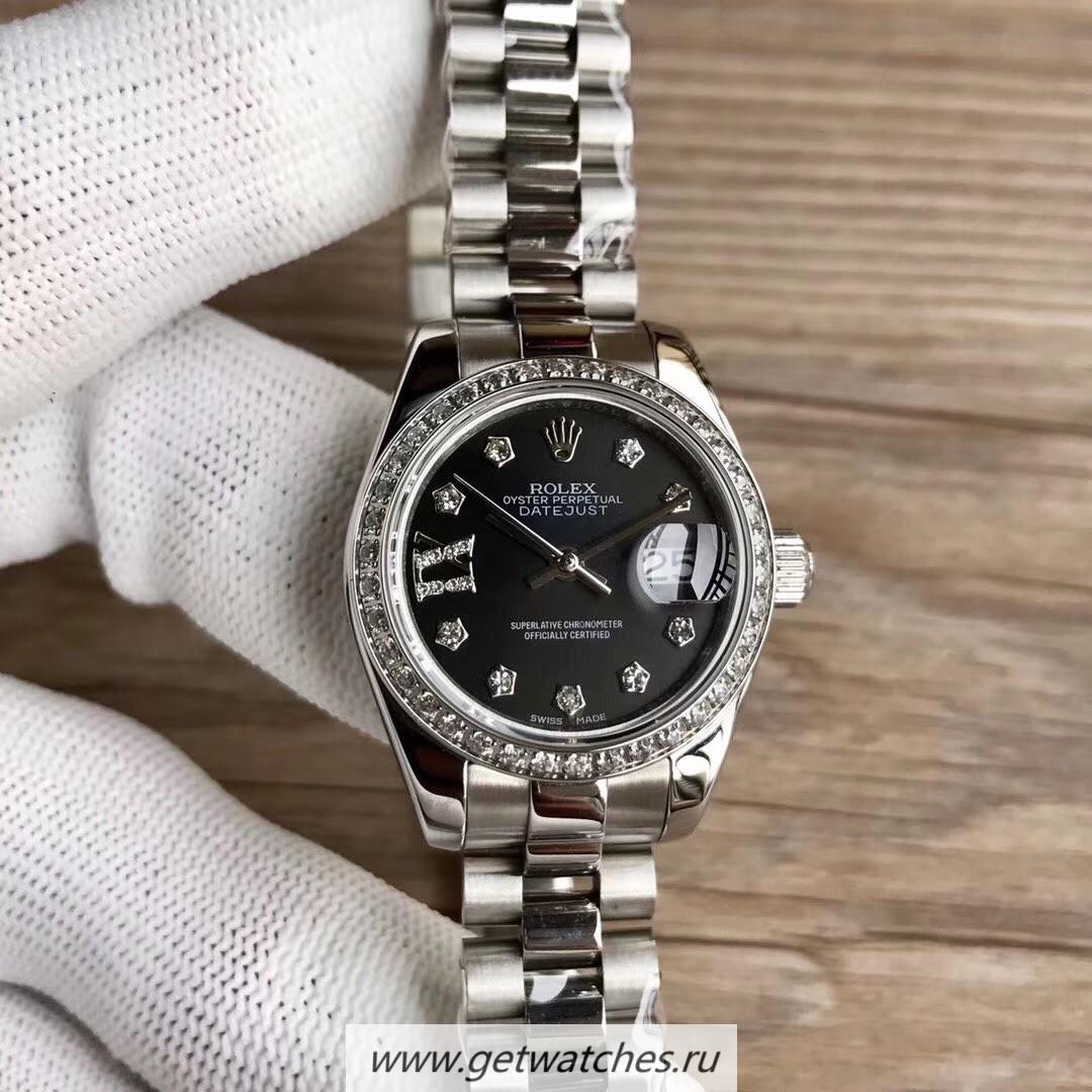 Fake R01ex Ladies Datejust 28 279136 RBR 28mm WF SS & D1am0nds Black Dial 2671
